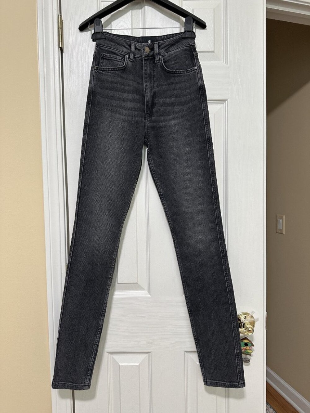 ANINE BING Beck High Rise Skinny Slim Jeans Charcoal Gray Wash Size 23 NWT